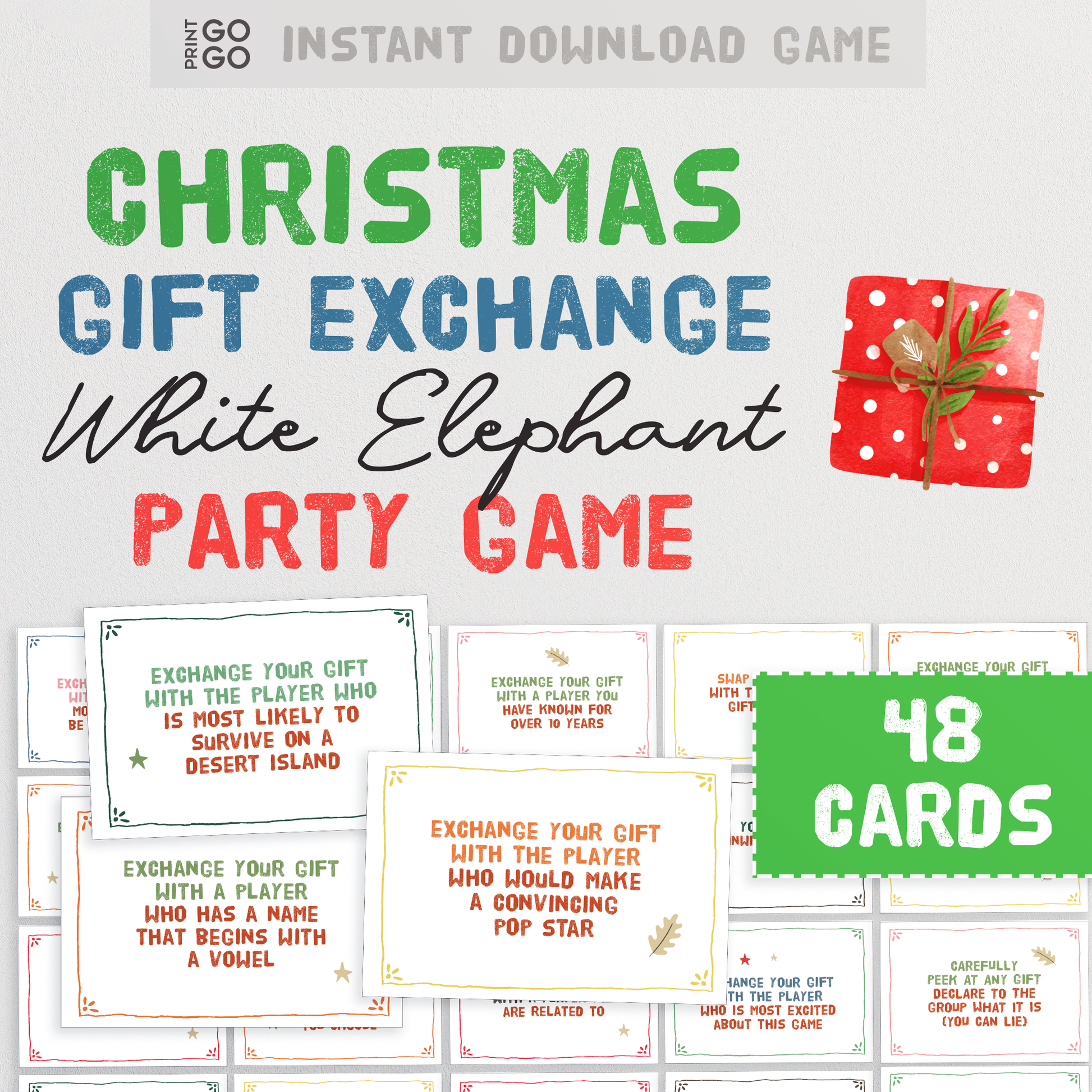 Christmas Gift Exchange Cards - The Hilarious White Elephant Party Game | Yankee Swap Gift Exchange Cards | Holiday Present Swap Party Game