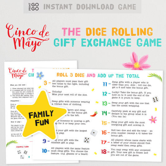 Roll the Dice Gift Exchange Printable White Elephant Gift 