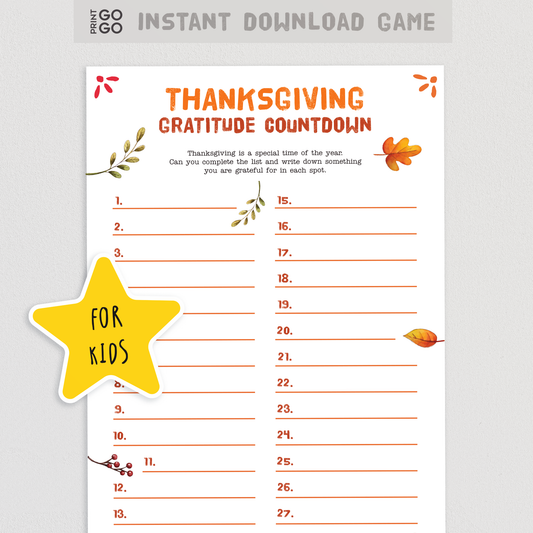 Thanksgiving Gratitude Countdown for Kids