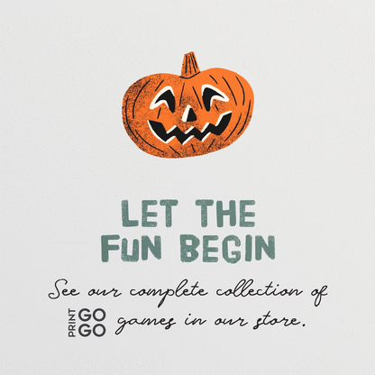 Jack-o'-lantern with 'Let the Fun Begin' text on a light gray background