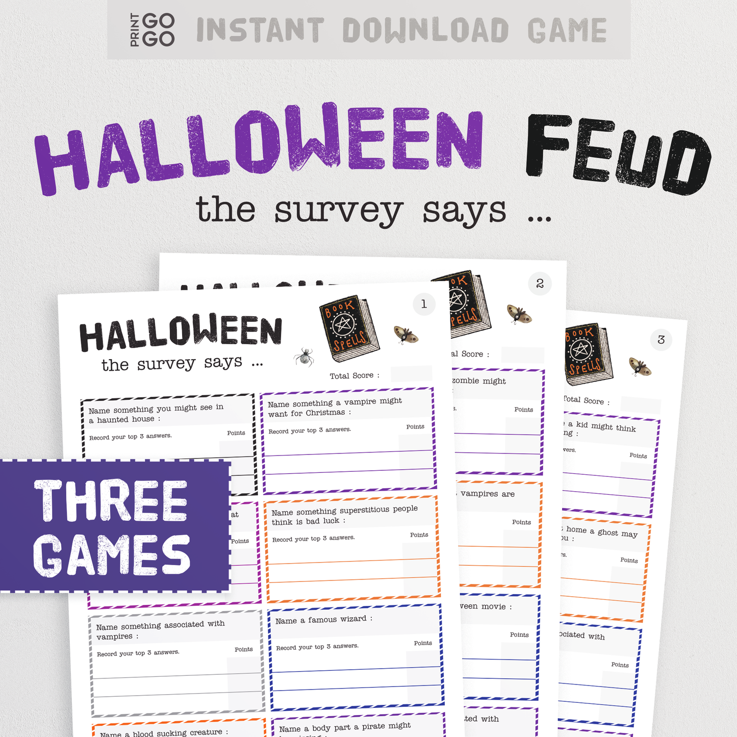 Halloween Party Game Bundle - Spooktacular Family Games to Print and Play at Home! Including Halloween Feud, Charades, Trivia Quiz and more!
