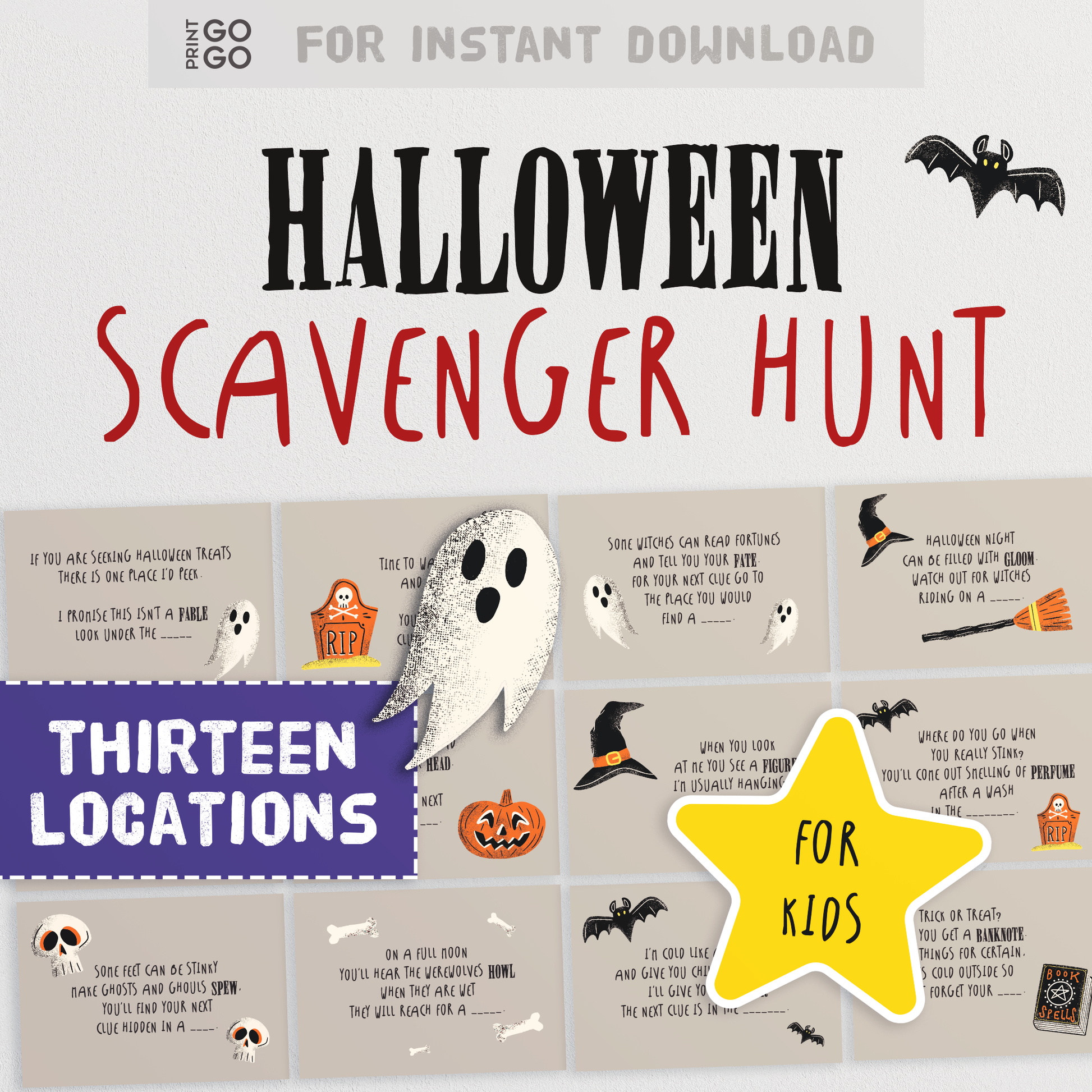 Halloween Scavenger Hunt Bundle for Kids | 27 Spooky Riddle Clue Cards for Use Indoors and Outside | Fun Trick-or-Treat Alternative Ideas