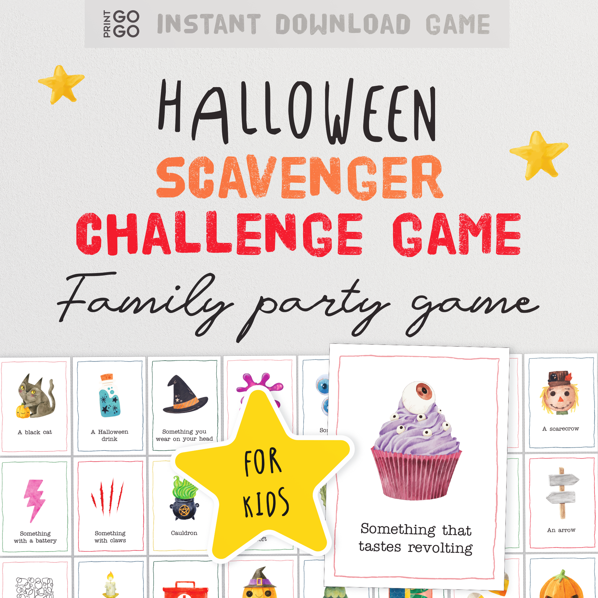 Halloween Scavenger Challenge Game for Kids - Draw a Card, Start the Timer and Hunt!