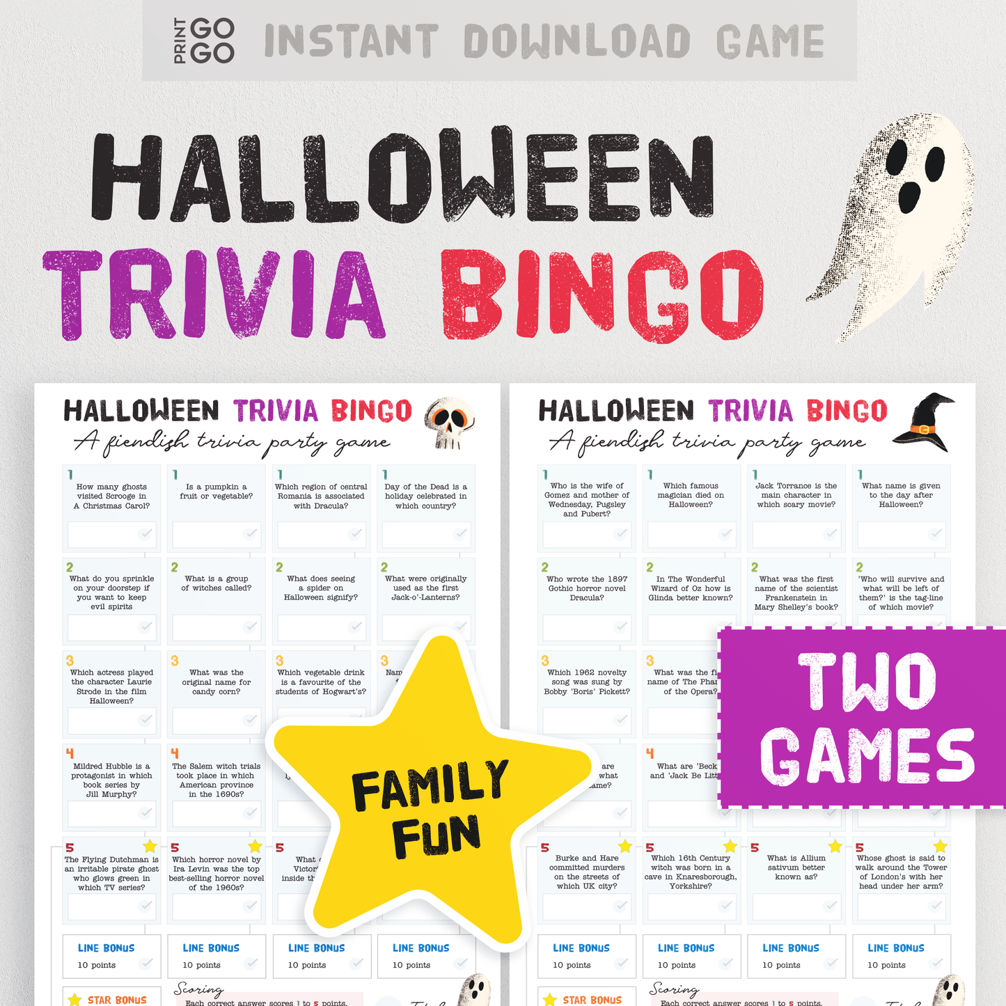 Halloween Trivia Bingo - Test Your Spooktacular Knowledge With This Fun Family Quiz Party Game | Hallows Eve Printable Pub Quiz Night