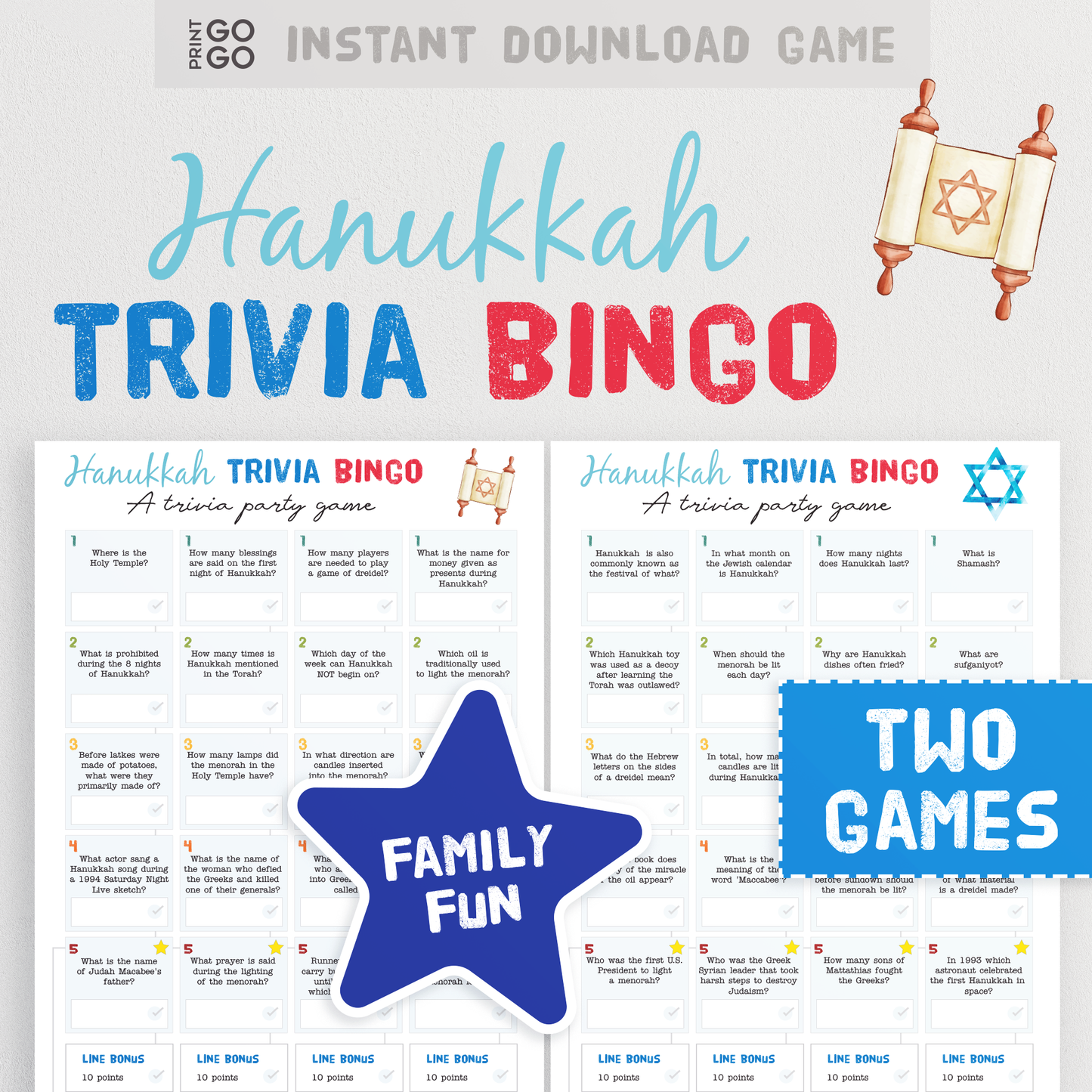 Hanukkah Trivia Bingo - Test Your Festival of Lights Knowledge With This Fun Jewish Family Quiz Party Game