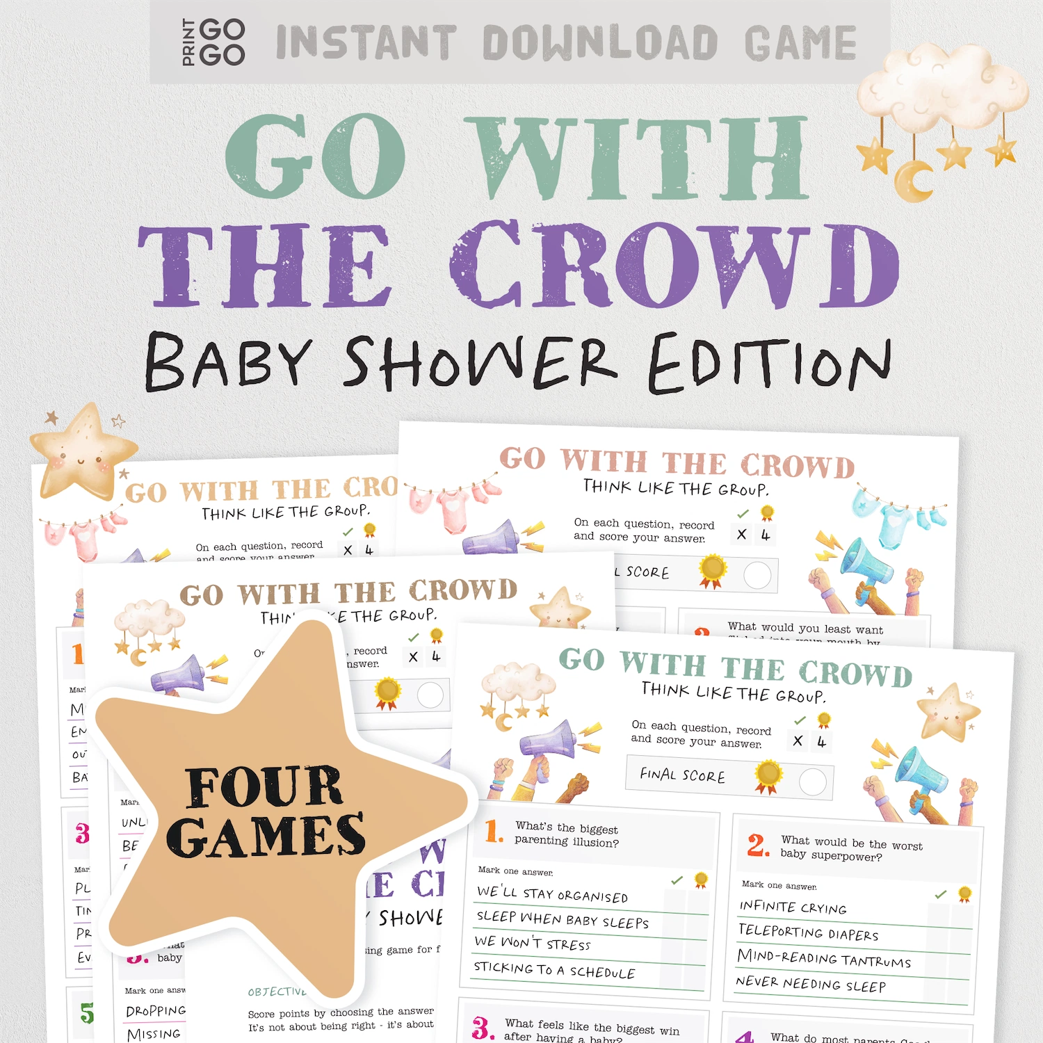 Printable baby shower party game for groups. Perfect ice breaker, no prep activity.