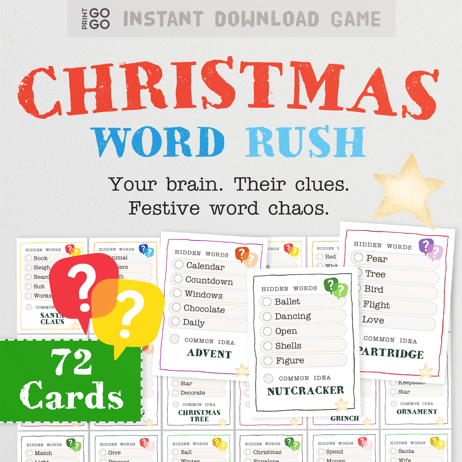 Printable family Christmas word party game.