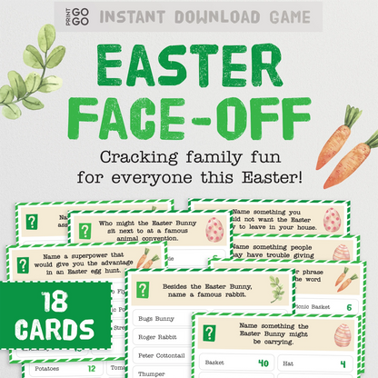 Easter-themed instant download game with cards and carrots on a white background