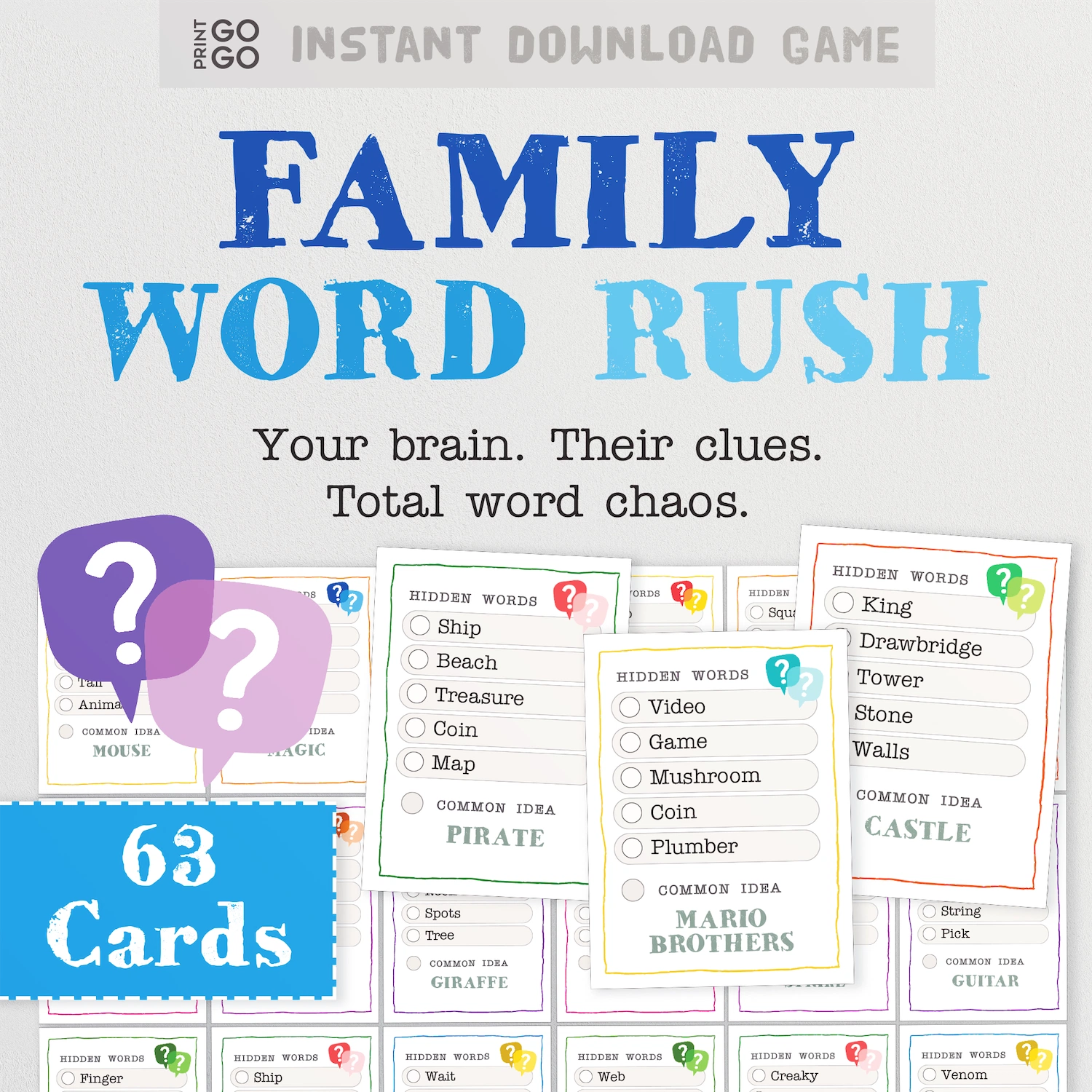 Family Word Rush - a printable party game for groups.
