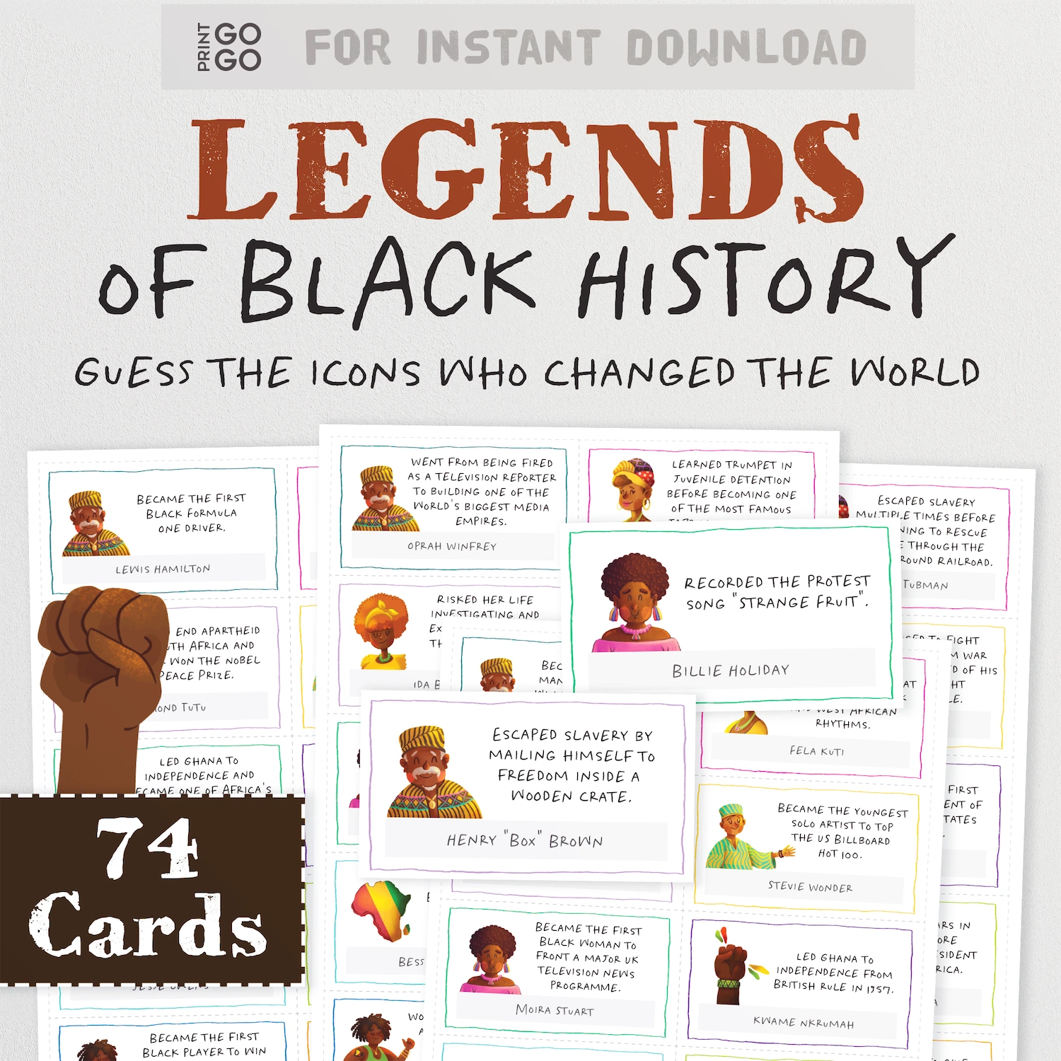 Printable Legends of Black History trivia party game for groups and Juneteenth and Black History month celebrations.