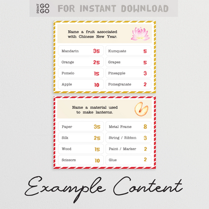 Example cards from Lunar Face-Off team party game, showing quiz question and answers.