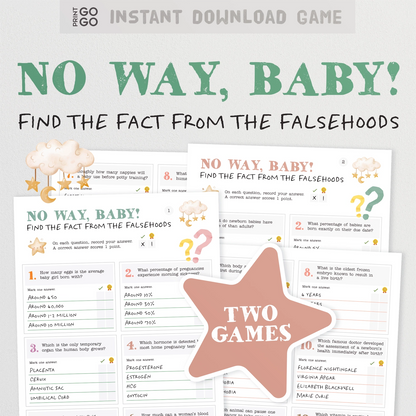 Printable baby shower trivia party game for groups.
