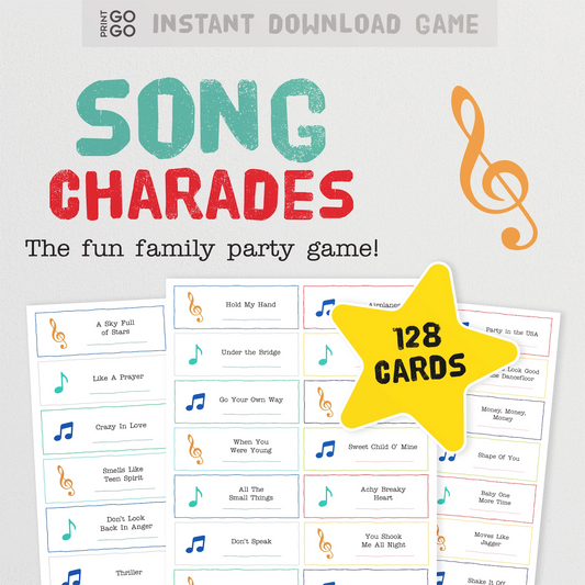 Instant download Song Charades game example cards.