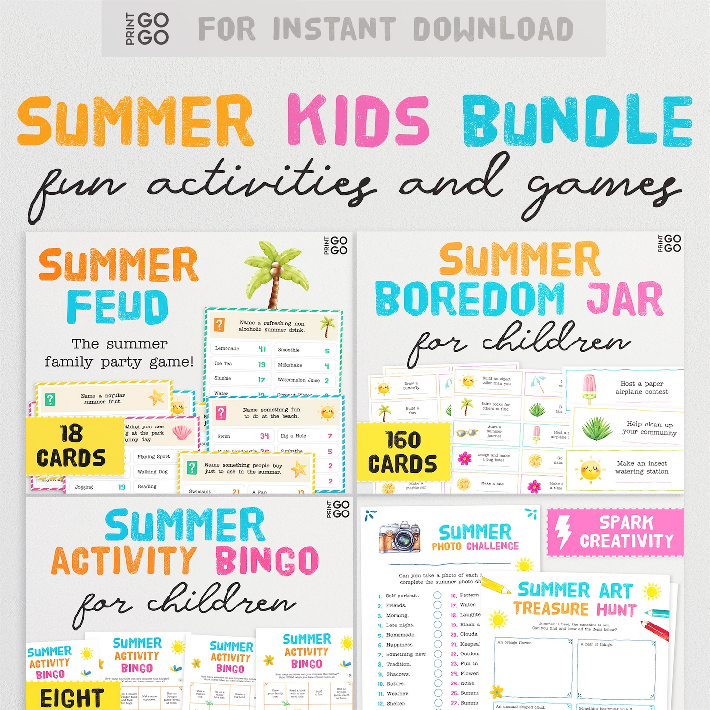 Summer kids bundle with activities and games for instant download.