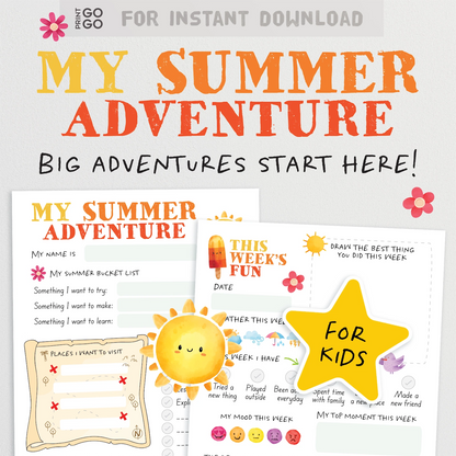 Summer adventure planner for kids with activities and space for writing.