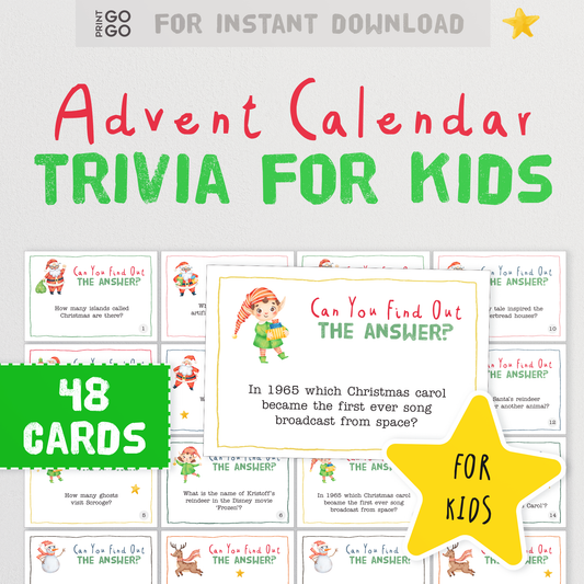 Advent Calendar Trivia Cards for Kids - A Fun Way to Countdown Christmas | 48 Advent Calendar Cards | Daily Holiday Quiz Questions for Kids