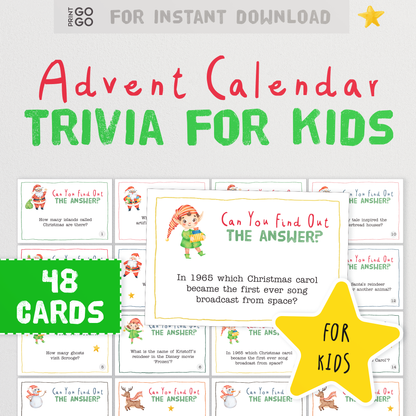 Advent Calendar Trivia Cards for Kids - A Fun Way to Countdown Christmas | 48 Advent Calendar Cards | Daily Holiday Quiz Questions for Kids