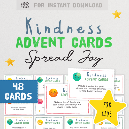 48 Kindness Advent Calendar Cards - Ideas to Spread Joy and Good Deeds! | Unique Advent Activity Cards | Kids Printable Christmas Ideas
