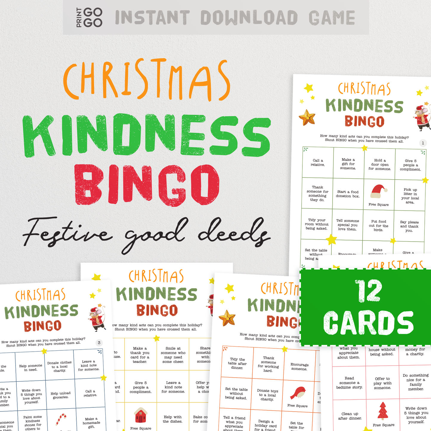12 Christmas Kindness Bingo Cards