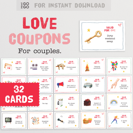 32 Couple Love Coupons - A Thoughtful Budget Friendly Gift for Lovers