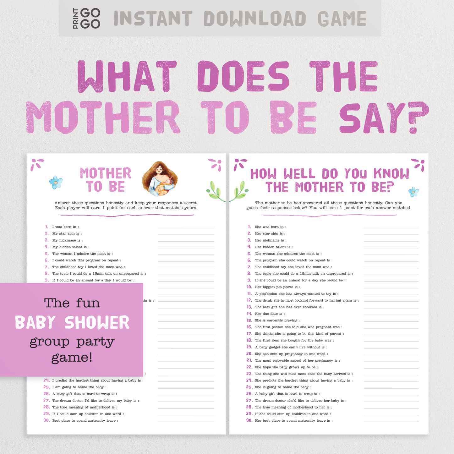 What Does the Mother To Be Say? - The Fun Baby Shower Group Party Game