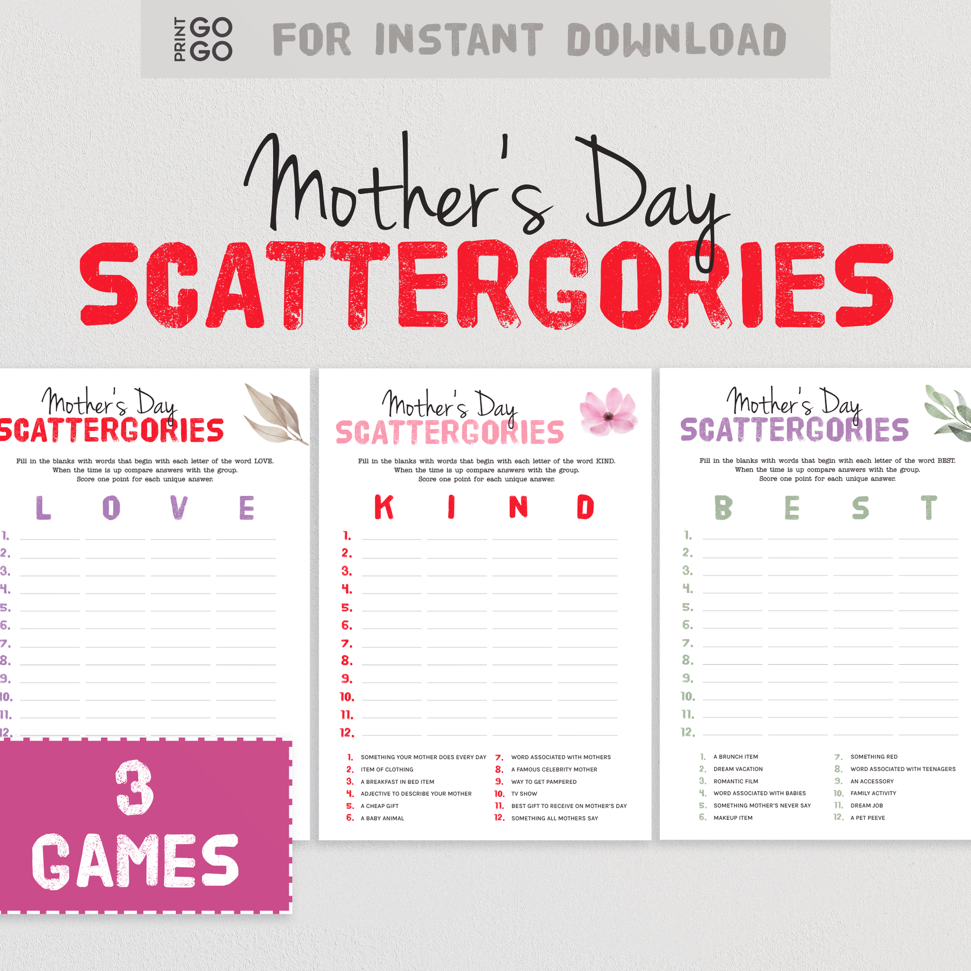 Mother's Day Scattergories - The Fun Game Of Guessing Unique Answers!