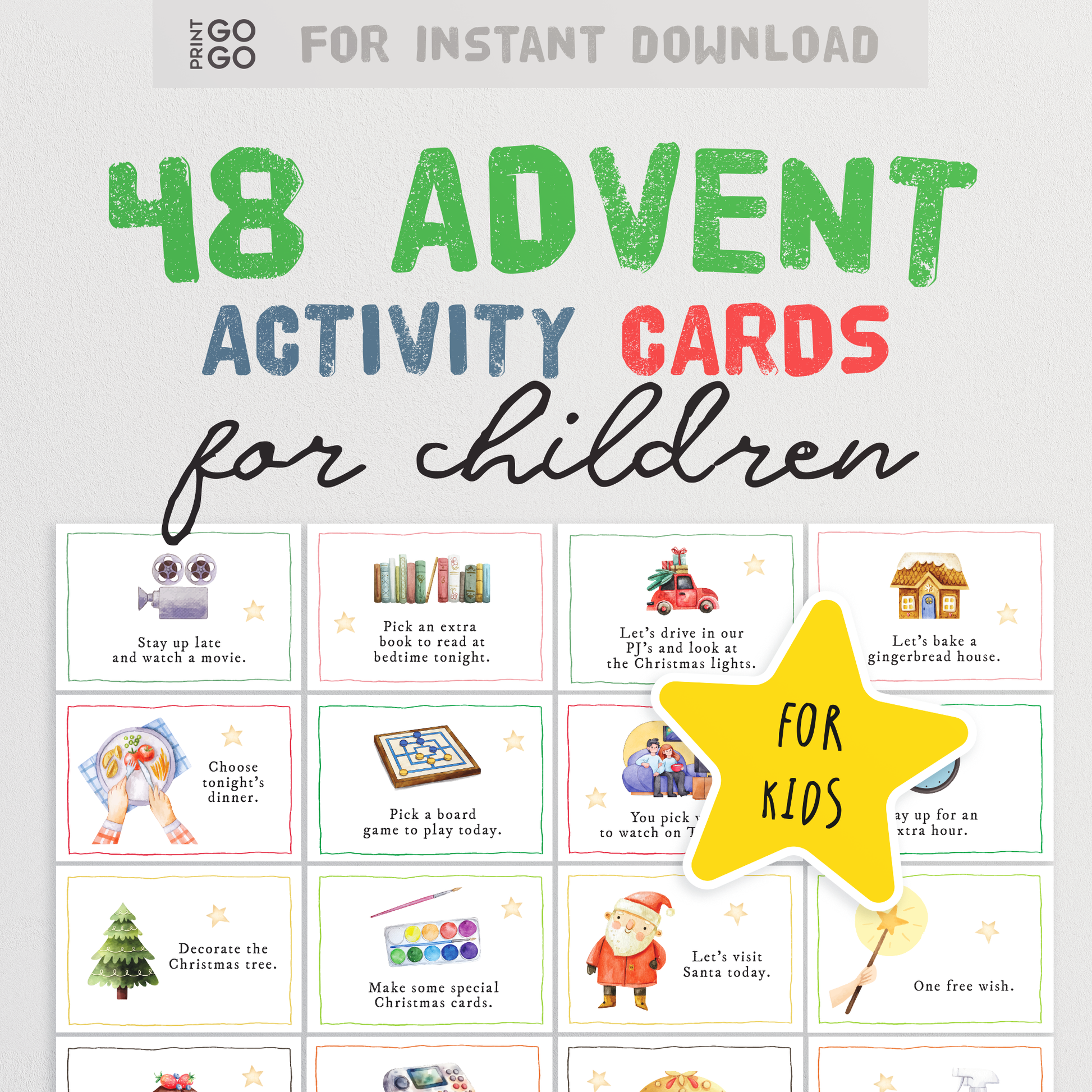 48 Advent Calendar Activity Cards - A Fun Way to Countdown Christmas | Family Holiday Activities | Xmas Daily Note Cards | Kids Activities