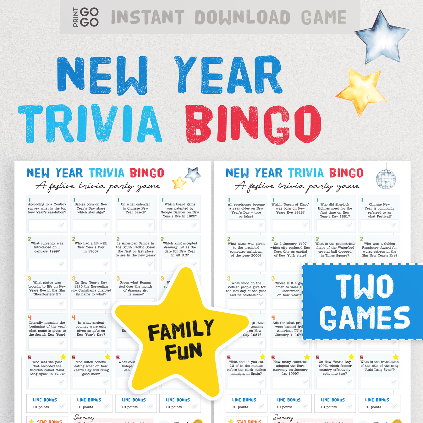 New Year Trivia Bingo - The Party Game of Festive Knowledge! – Print GoGo