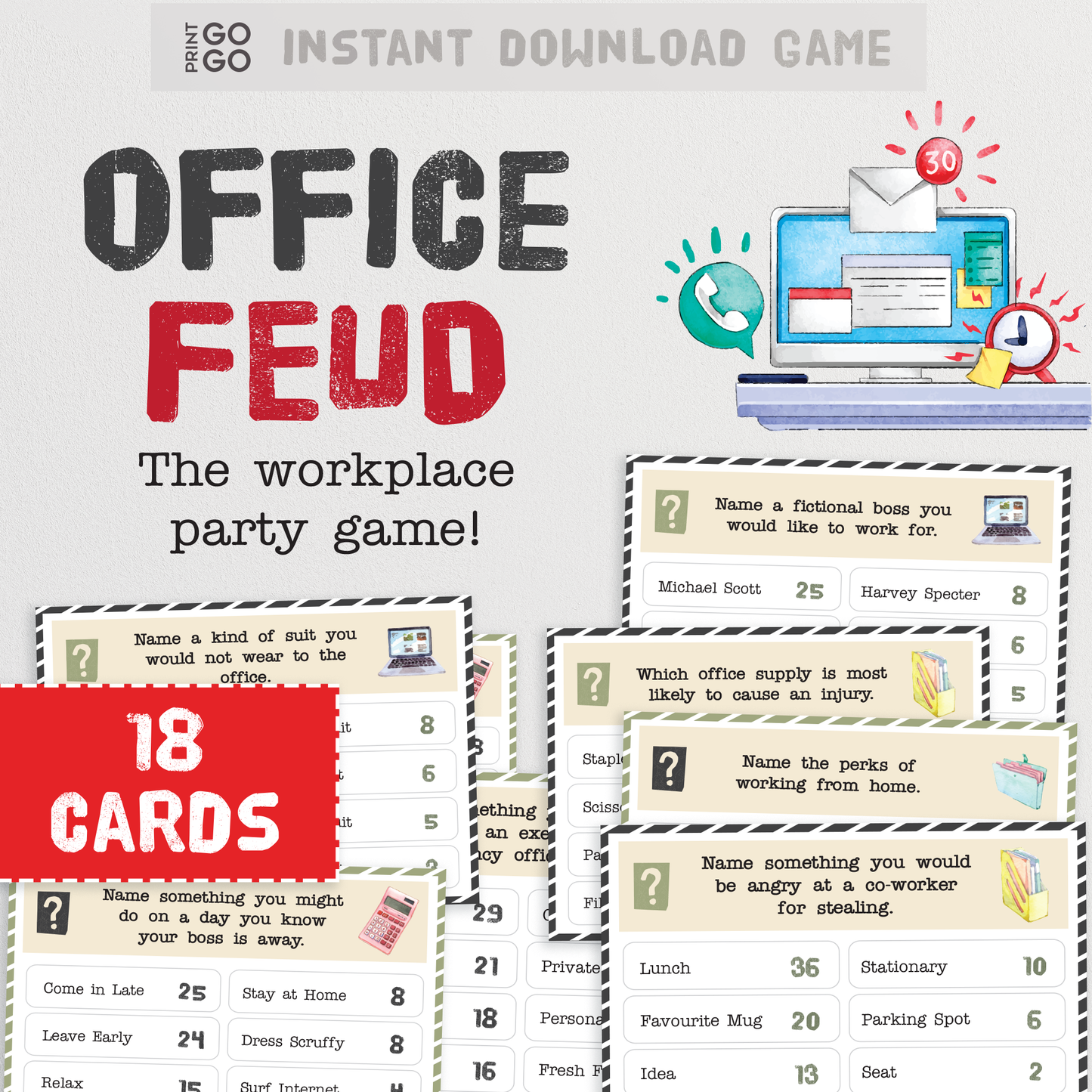 Office Feud - The Workplace Duel for Popular Answers and Points | Friendly Feud Questions | Office Party Printable Party Game