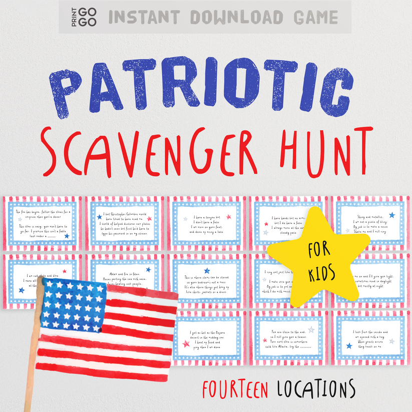 Patriotic Scavenger Hunt for Kids - Clue Cards + Riddles for Kids ...