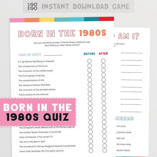 1980s themed quiz game with event list and checkboxes on a light gray background