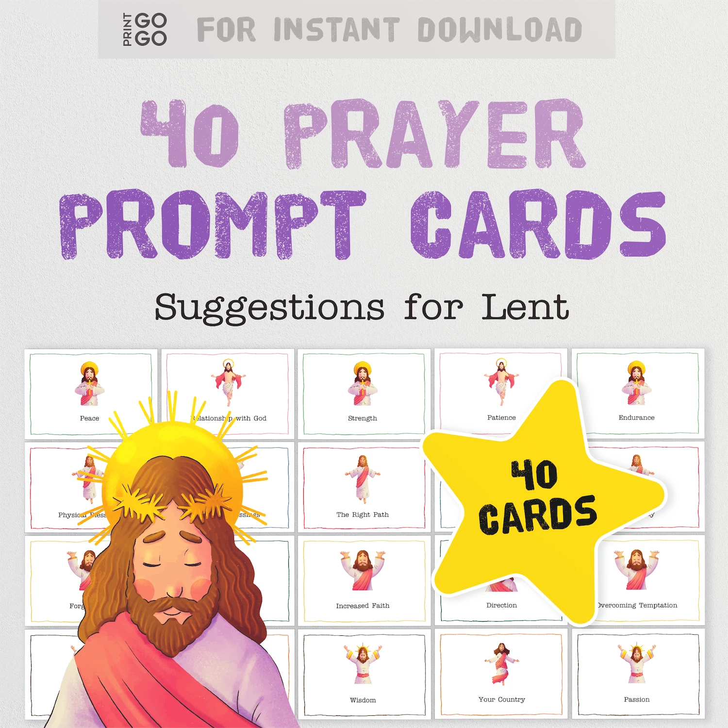 Instant download prayer prompt cards for children.