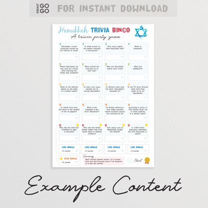 Instant download Hanukkah trivia quiz question sheet.