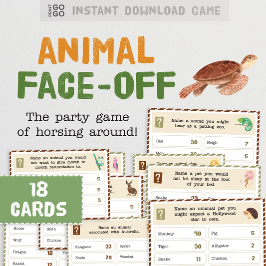 Instant download Animal Face-Off, party game for groups.