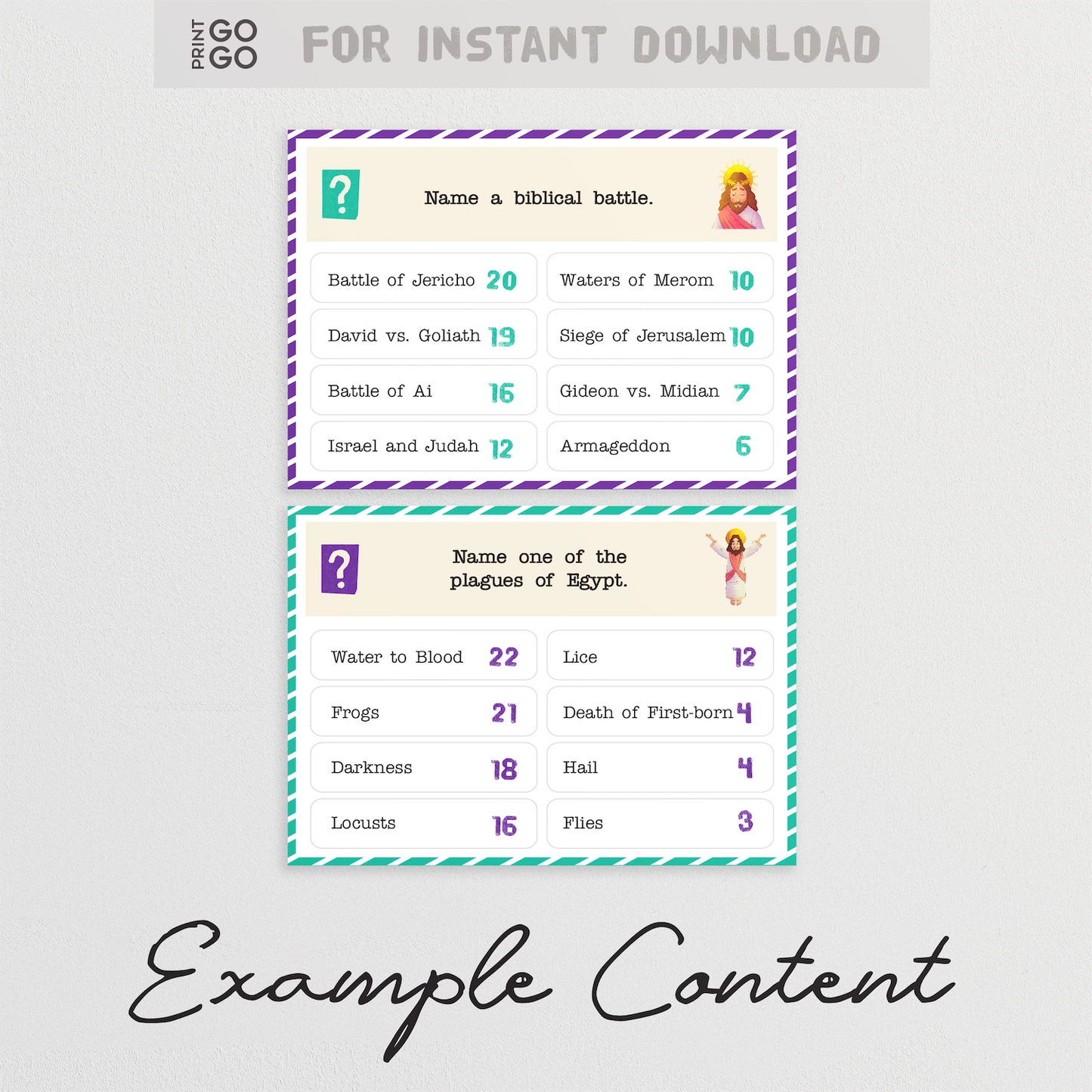 Bible Face-Off game packaging with cards and dove illustration on a light gray background