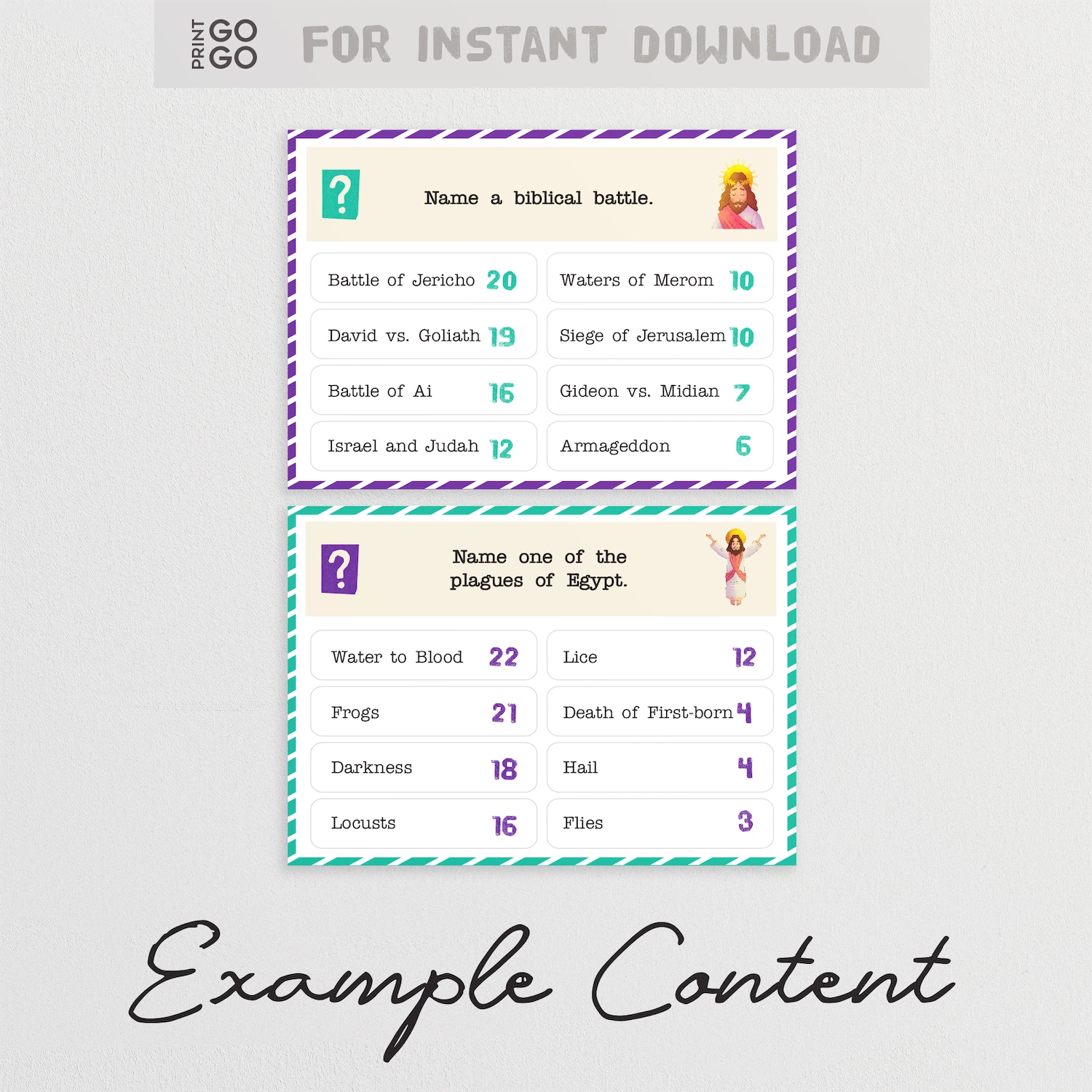 Bible Face-Off game packaging with cards and dove illustration on a light gray background