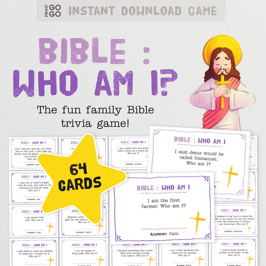 Instant download Bible trivia game for families.