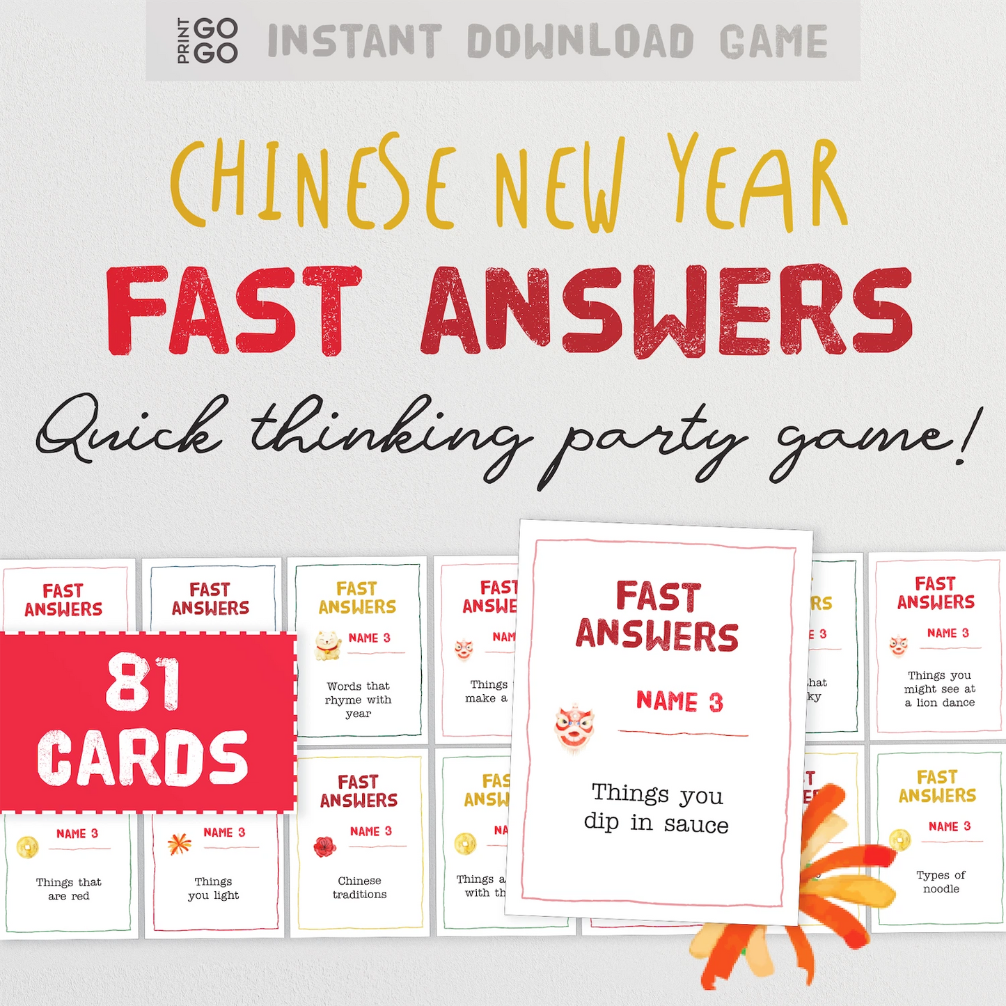 Instant download fast thinking word party game for Lunar New Year.