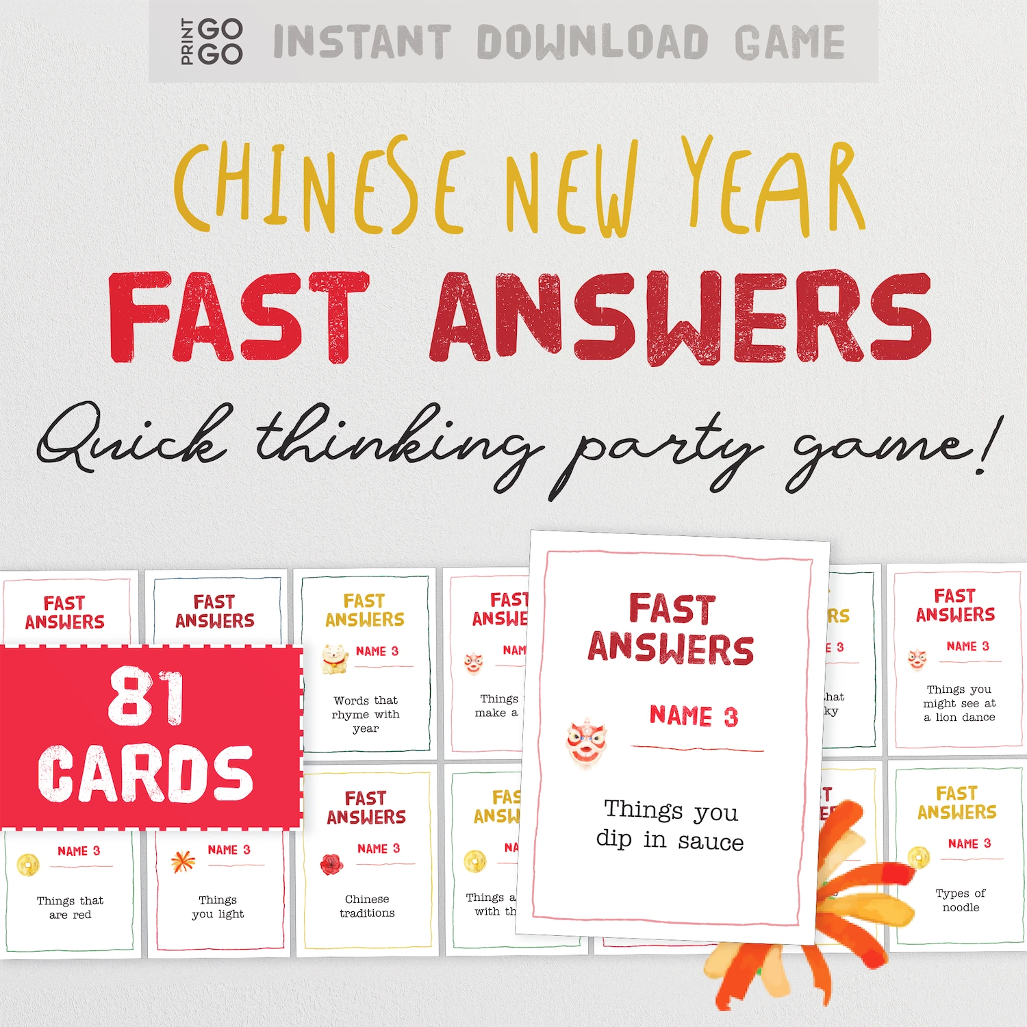 Instant download fast thinking word party game for Lunar New Year.