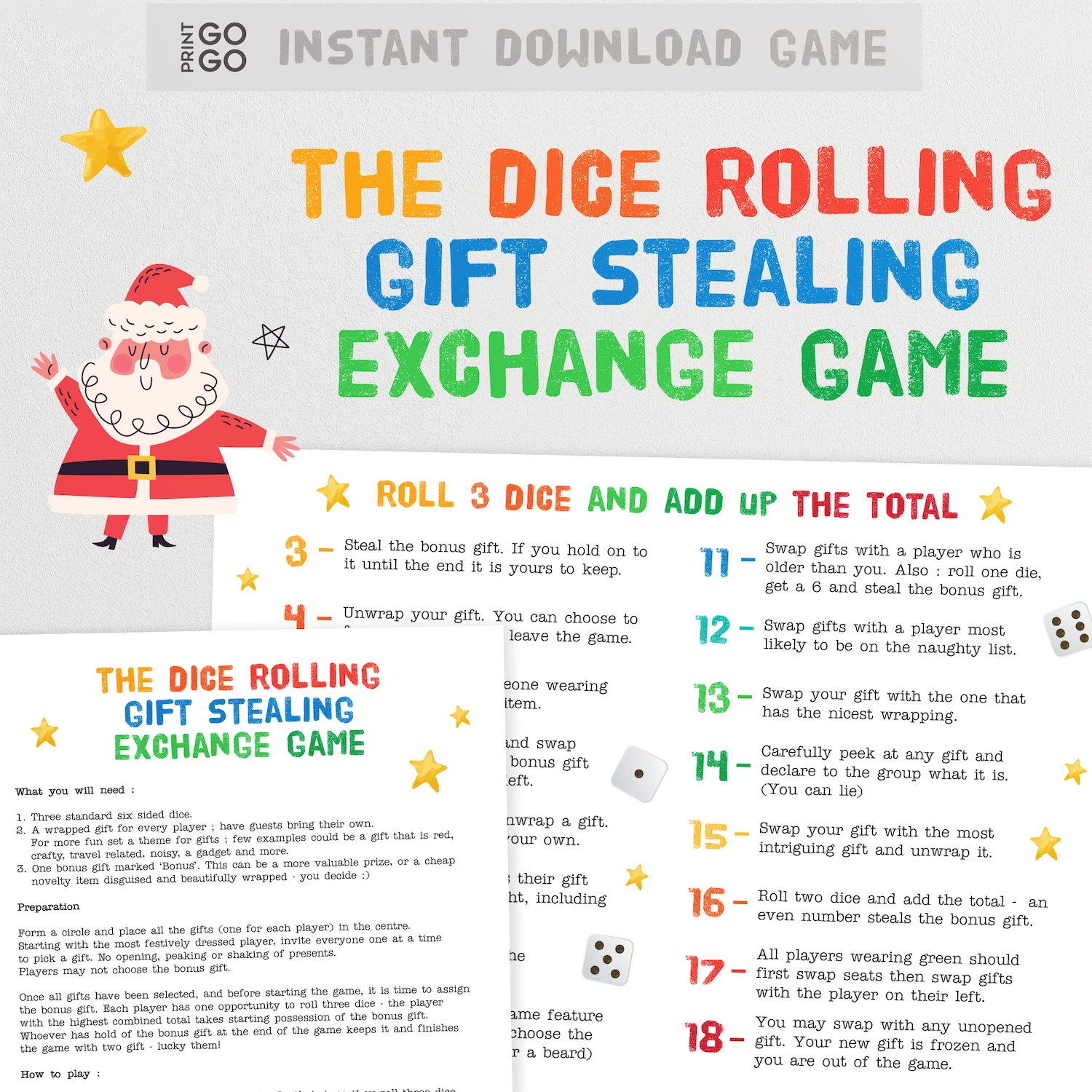 Instant download Christmas dice rolling gift exchange game for groups.