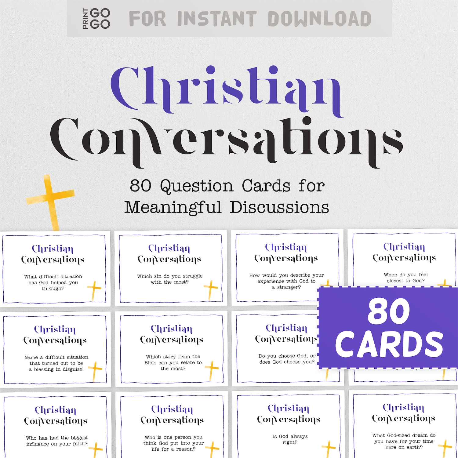 Instant download Christian conversation discussion cards for families and groups.