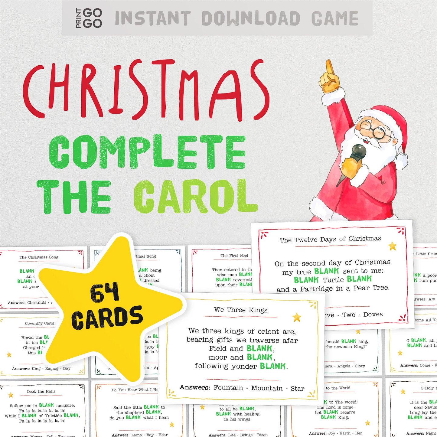 Instant download Christmas carol music party game for groups.
