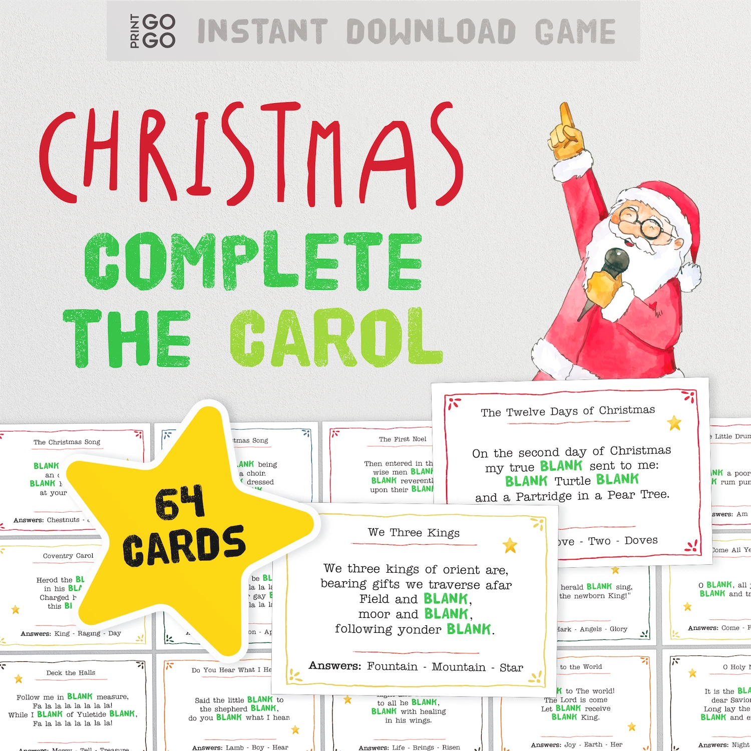 Instant download Christmas carol music party game for groups.