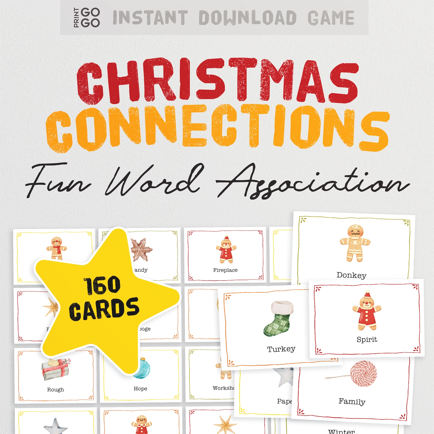 Christmas Connections word association game with cards and title text on a white background
