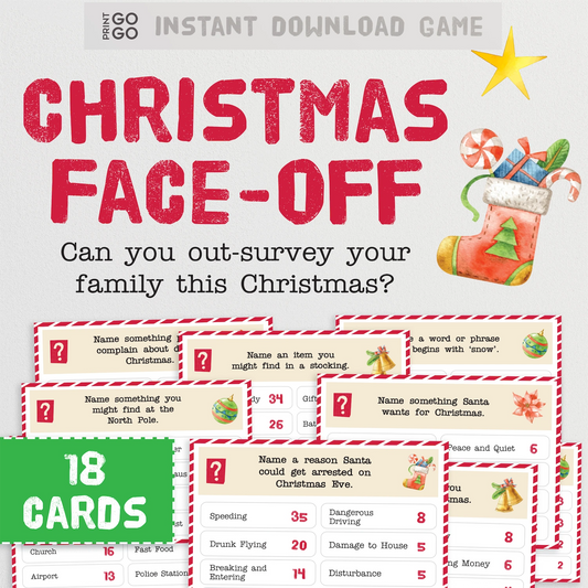 Instant download printable Christmas family party game with fun trivia questions and answers.