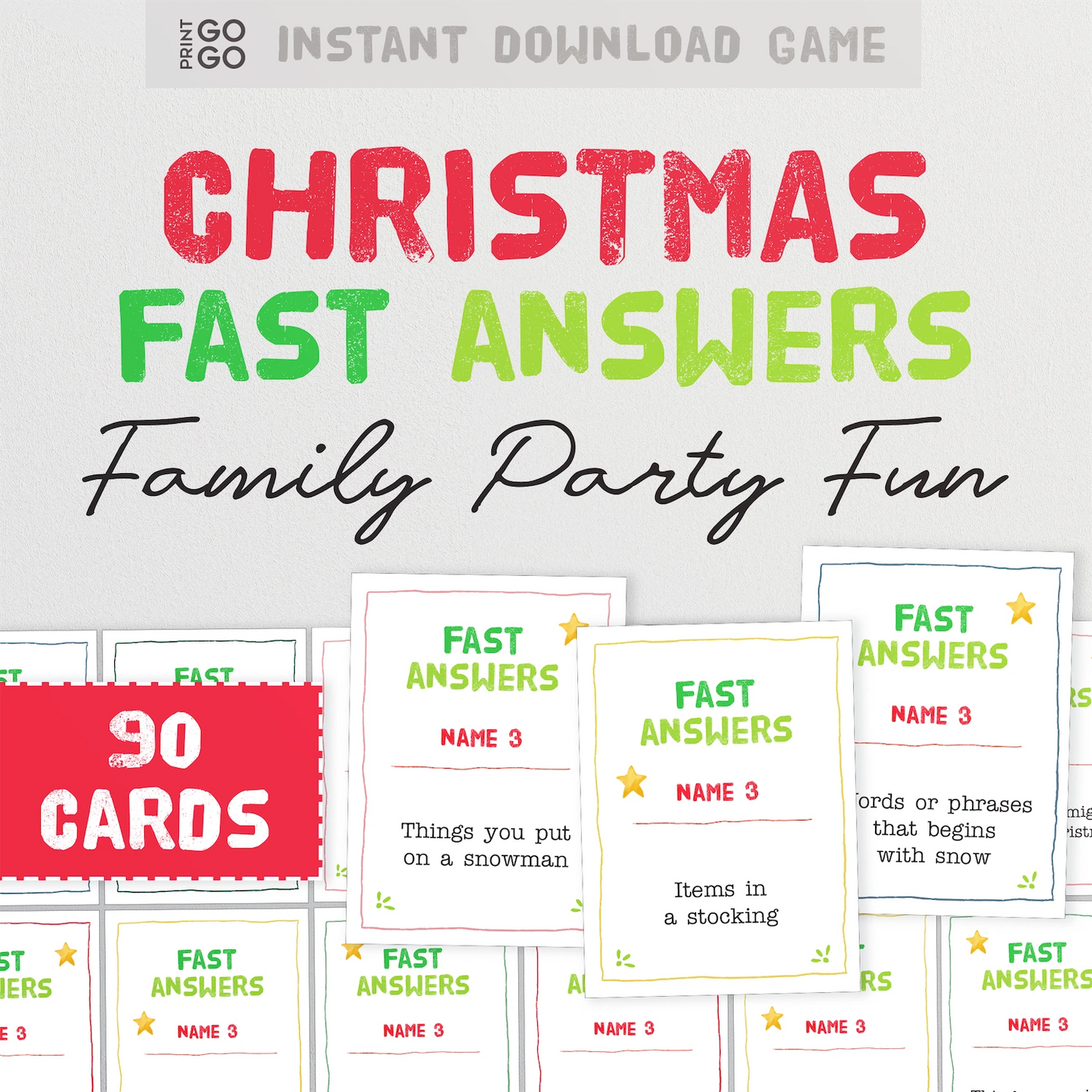 Christmas fast answers game cards with text on a white background