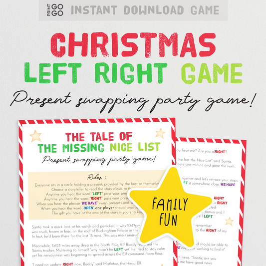 Christmas Left Right Game gift exchange game for instant download.