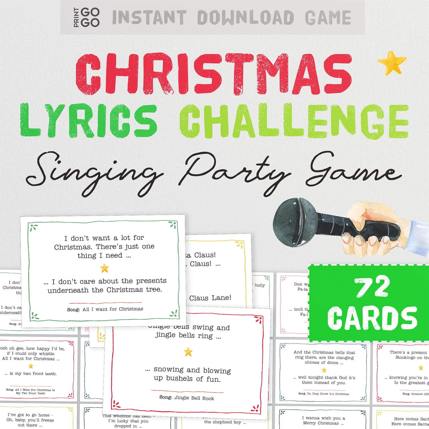 Instant download Christmas lyrics singing party game.