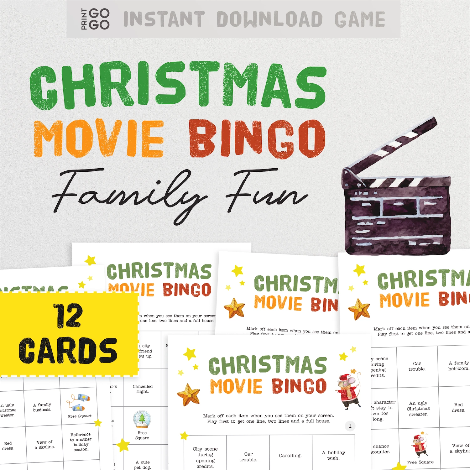 An instant download Christmas Movie Bingo game for families.