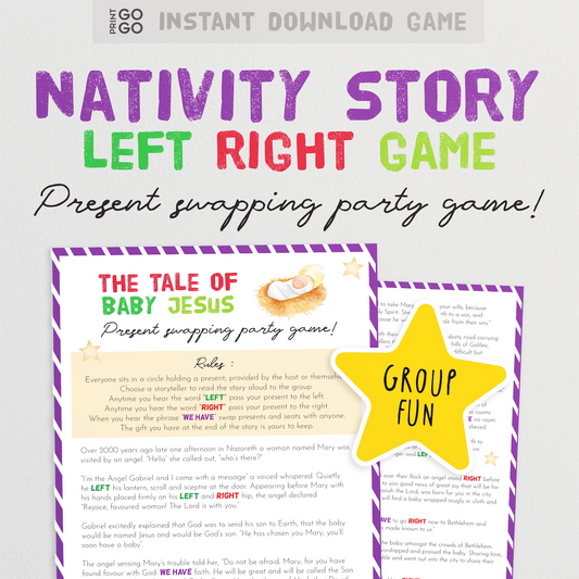 Nativity story left right Christmas gift exchange - The fast paced present swap game about the story of baby Jesus.